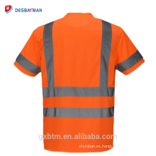 EN 20471 Camisetas con cuello redondo de alta visibilidad Hi Vis con rayas reflectantes